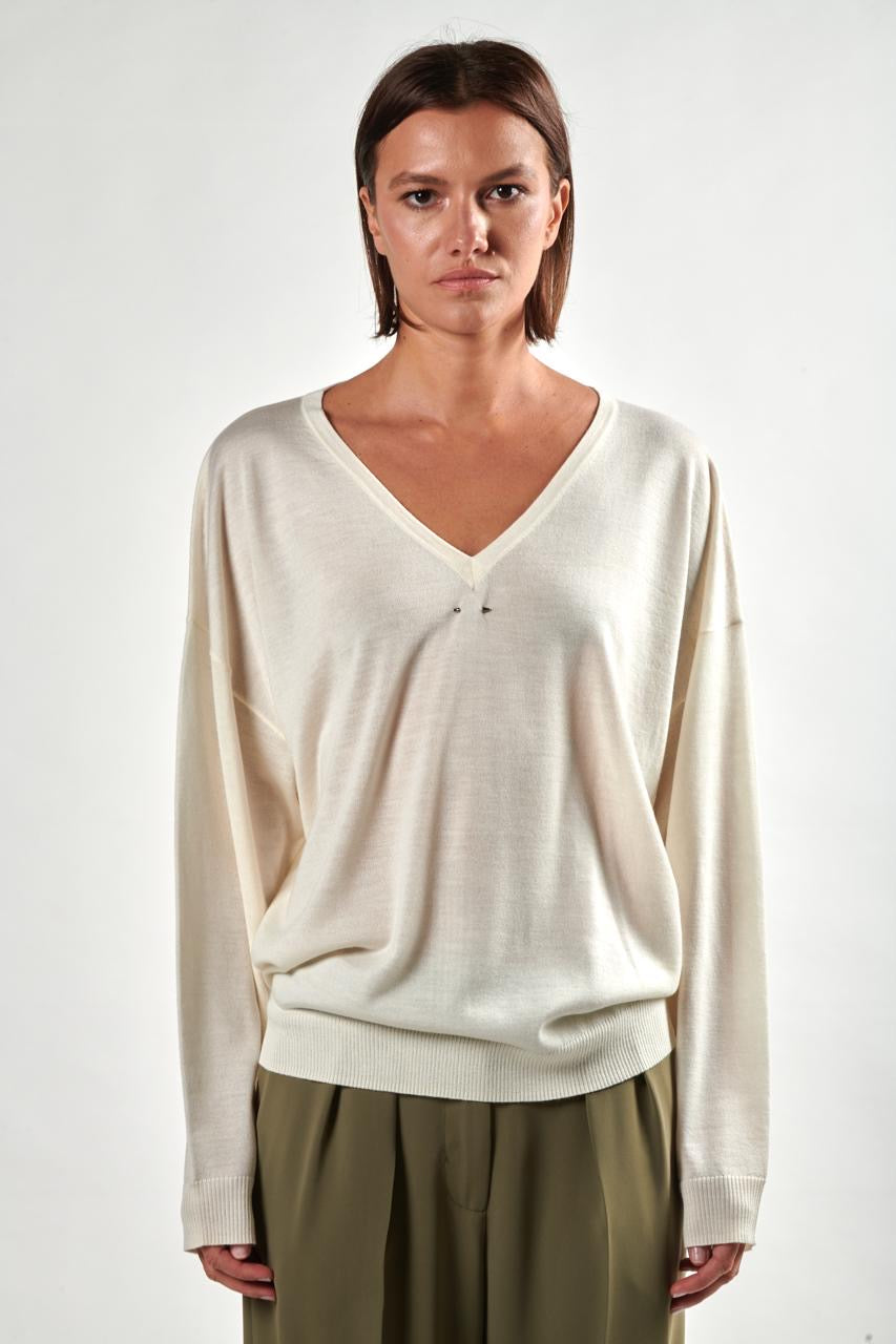 New Pull col v  en maille  blanc sale