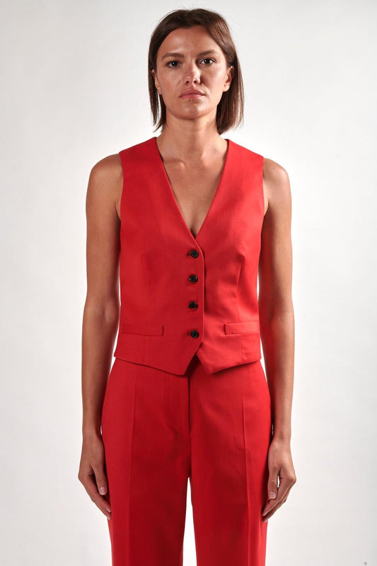 Nee gilet de costume en gabardine de laine rouge