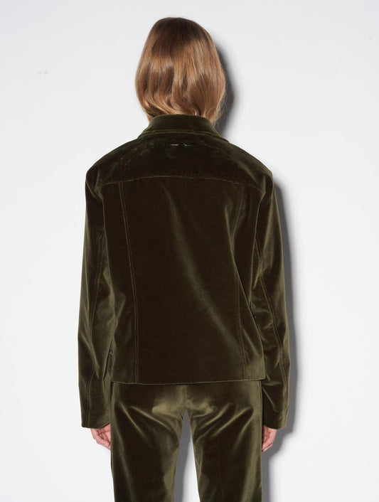 Olive smooth velvet biker jacket