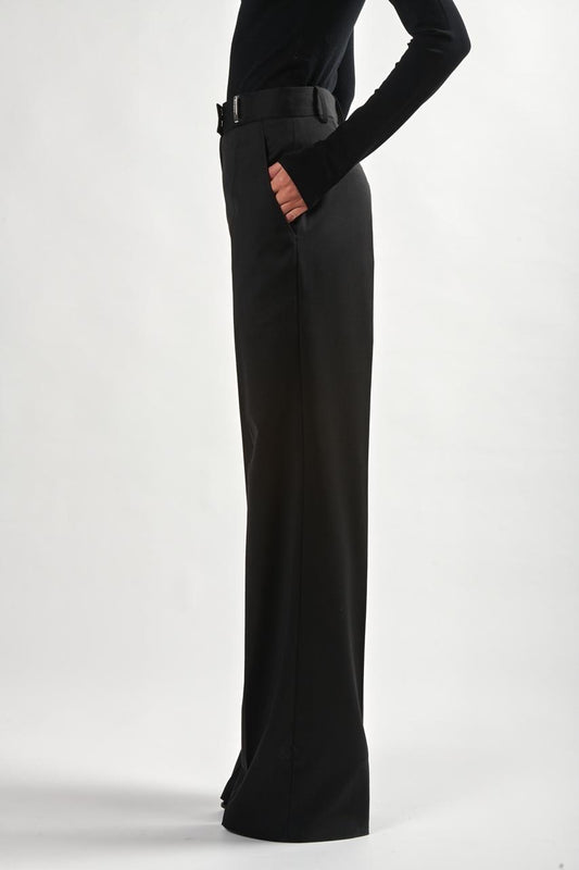 New pantalon coupe flare en gabardine de laine noir